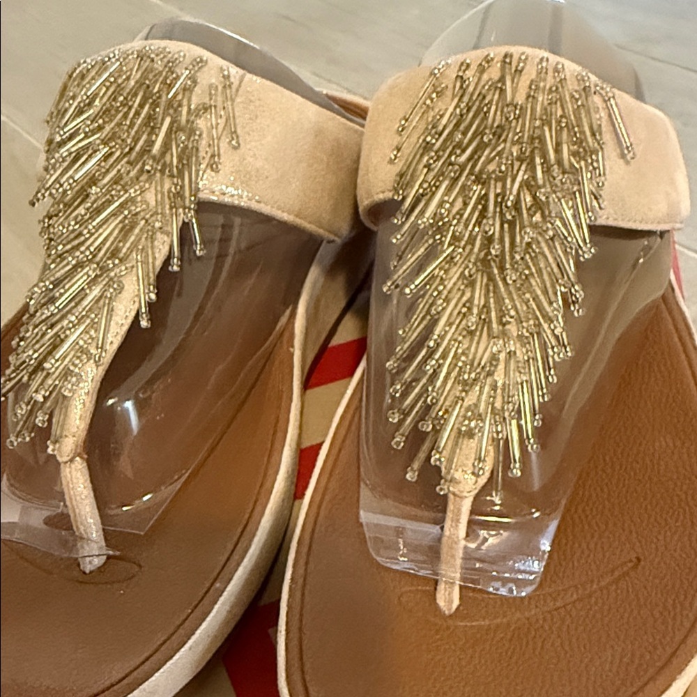 Fitflop Cha Cha Tan Sandals with Gold Detailing - Picture 2 of 5